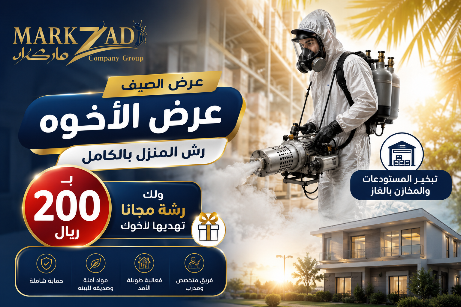 عرض الصيف من ماركزاد لمكافحة الحشرات – رش المنزل بالكامل بـ200 ريال
